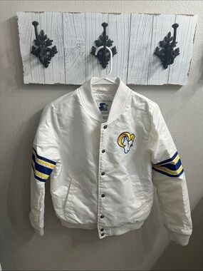 Women’s Size M Los Angeles Rams White Bomber Jacket with Blue & Yellow Stripe